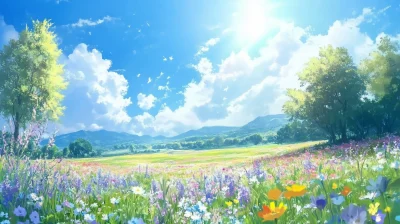 Sunny Flower Field Landscape