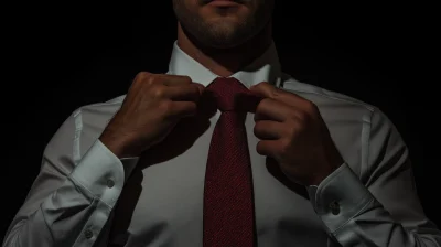 Young Man Adjusting Necktie