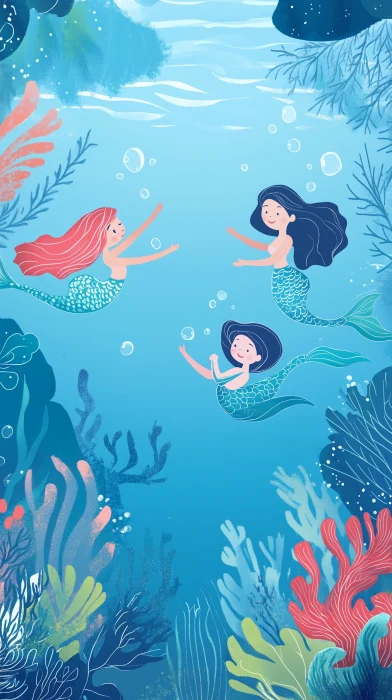 Cute Mermaids Swimming