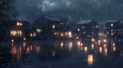 Japanese Village at Night