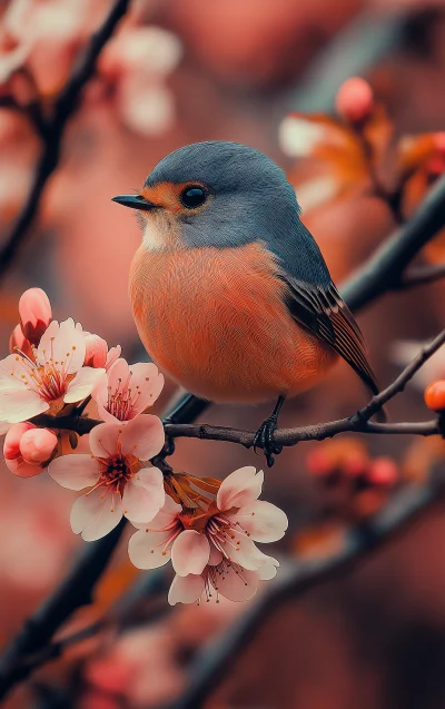 Pink Robin on Sakura Branch