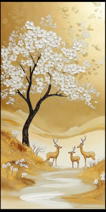 Serene Deer Under White Trees