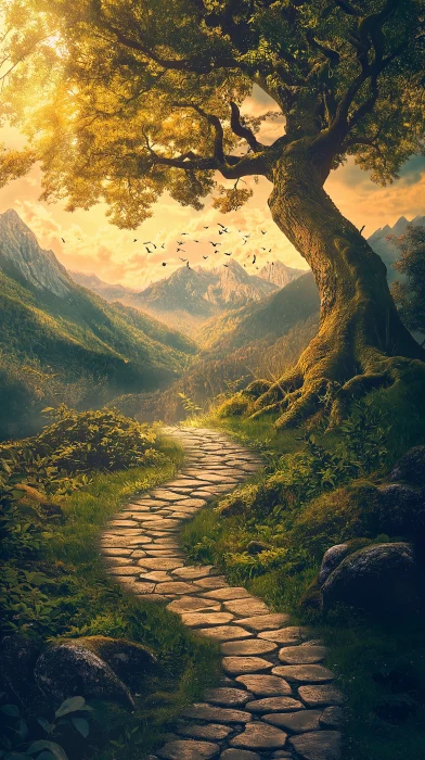 Serene landscape with winding path