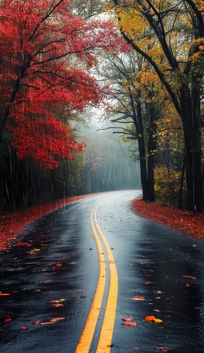 Autumn Rainy Road