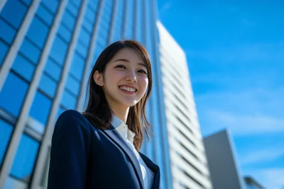 Smiling Japanese Woman in Suit