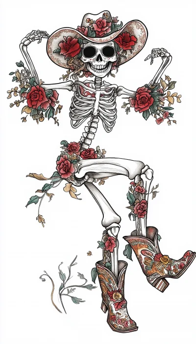 Dancing Cowgirl Skeleton