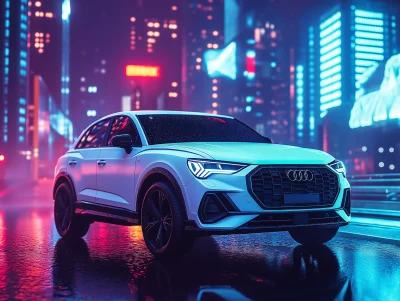 Cityscape with White Audi Q3