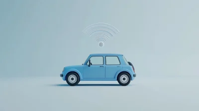 Parked Blue Car with Wireless Icon