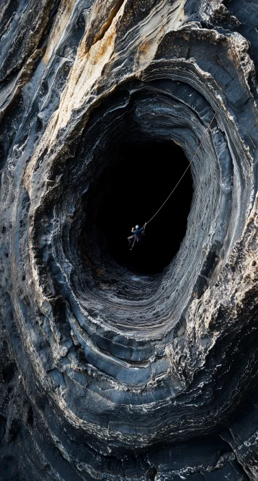 Man Falling into Dark Cave