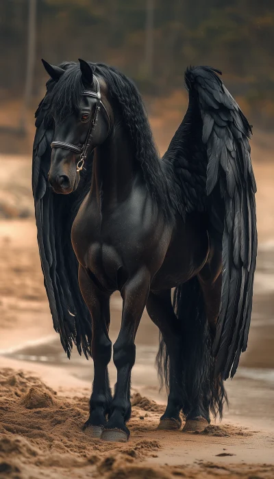 Majestic Black Stallion Pegasus