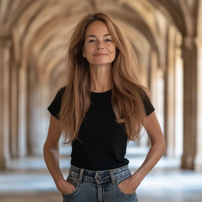 Smiling Woman in Cathedral Interior