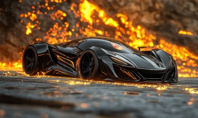 Black Hyper Car in Wildfire