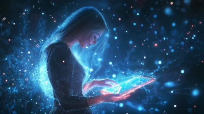 Futuristic Woman with Luminous Tablet