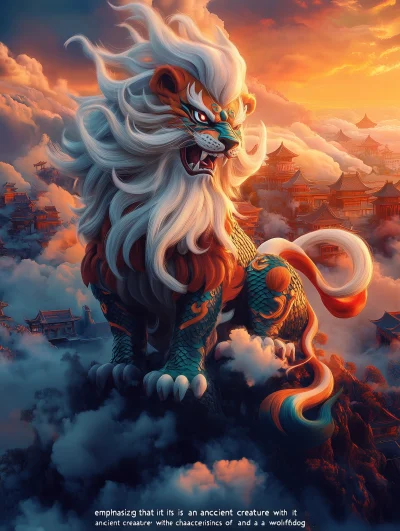 Ancient Chinese Mythical Creature on Mountain Top