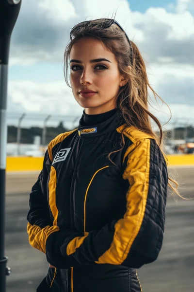 Female Racecar Driver at Racetrack