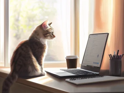 Curious Cat at the Desk