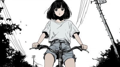 Anime girl riding bicycle on Han River