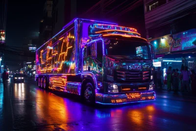 Beautifully Lit Isuzu Truck in Bangkok