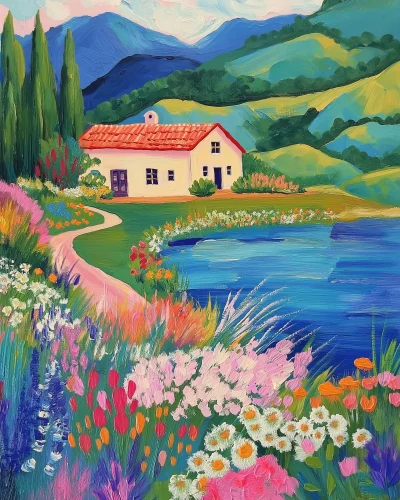 Colorful House by the Lake