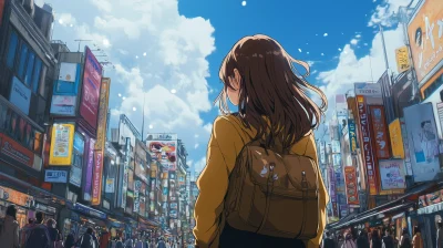 Anime Girl in City