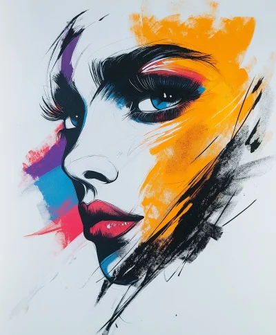 Colorful Woman Face Tattoo Design