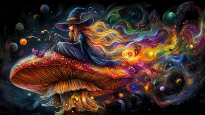 Coquette Witch on Mushroom