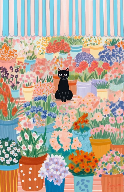 Floral Market with Cat