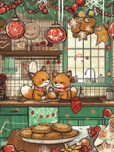 Cozy Kawaii Foxes Baking