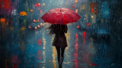 Woman with Umbrella in Rain