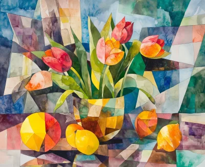 Cubist Still Life with Tulips