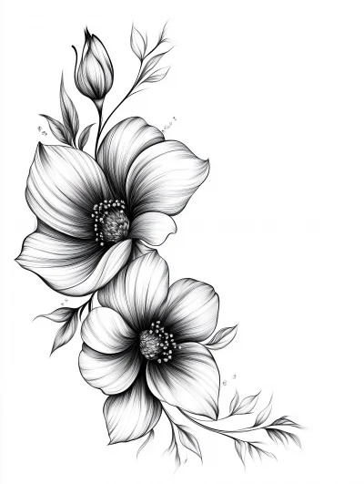 Elegant Black and White Floral Border