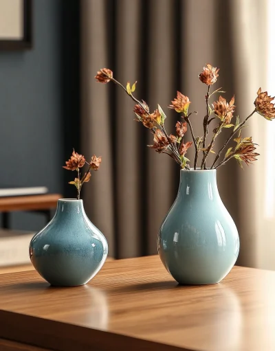 Mini Ceramic Vase on Wooden Table