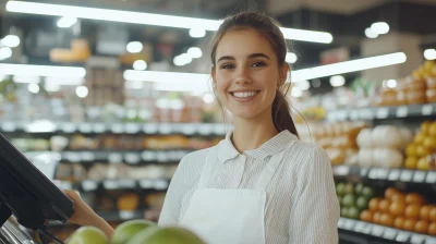 Cheerful Cashier in a Supermarket