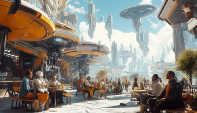 Futuristic Café Gathering