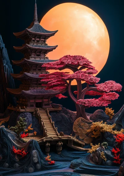 Quilling Paper Art of a Japanese Temple