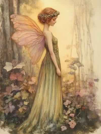 Fairy in Dark Green Dress Painting