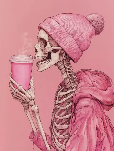 Skeleton with Coffee