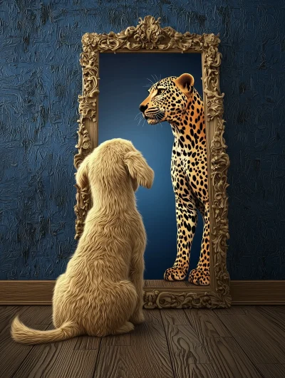 Puppy and Leopard Reflection