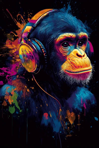 Colorful Monkey with Headphones