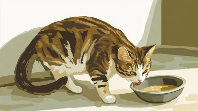 Tabby Cat and Food Bowl