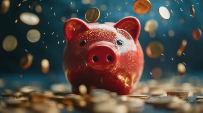 Coins Falling into Piggy Bank