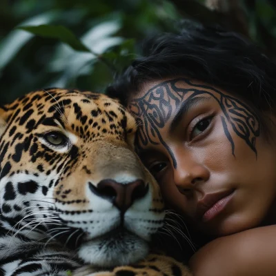 Exotic Amazon Woman with Jaguar