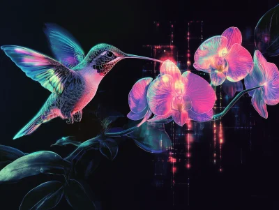 Neon Hummingbird and Orchid