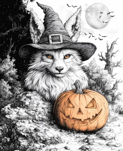 Victorian Era Halloween Animal Coloring Page