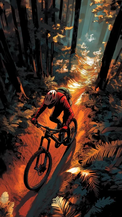 Dynamic Mountain Biker in Forest