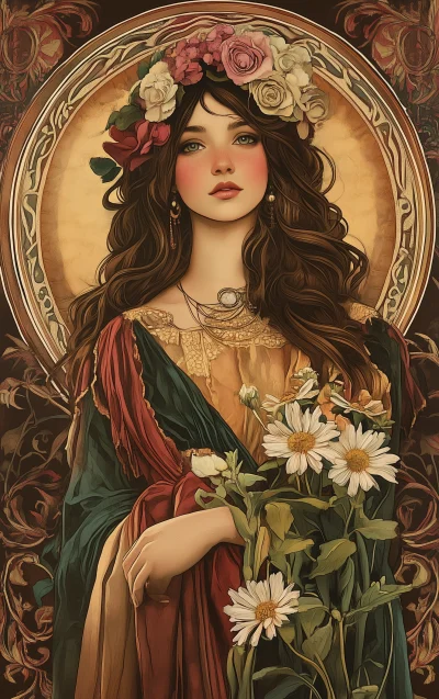 Hippie Woman in Art Nouveau Style