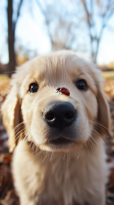 Golden Retriever Puppy with Ladybug