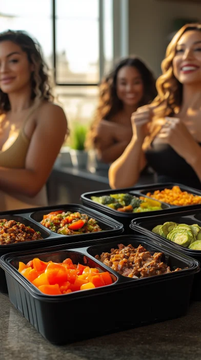 Diverse group enjoying gourmet meals