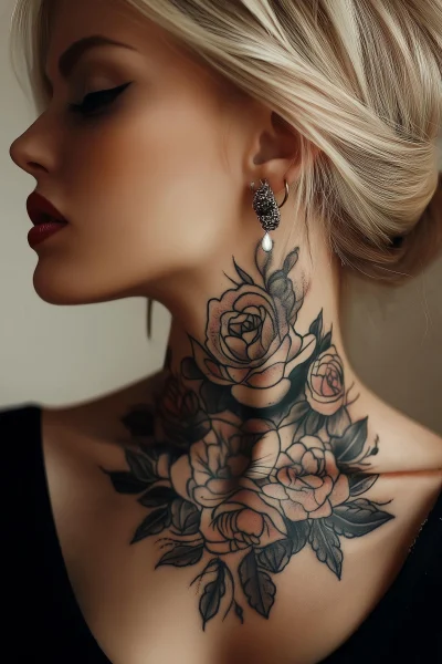 Full Sleeve Neck Tattoo on Woman