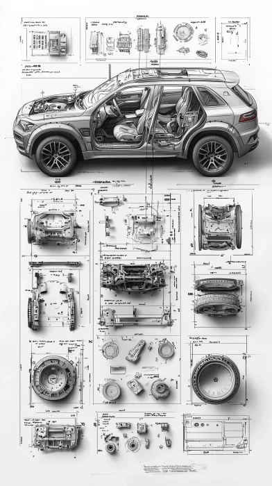 Disassembled SUV Illustration